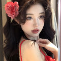 style large flower side rose hair clip retro fashion large red rose clip party beach hair accessories women's hair clip. 