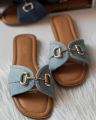 Women Fashion Luxurious Denim jeans Buckle Slides Fairy Style Casual  Slippers ,Sandal Perfect for Summer Wear - Comfortable and Stylish for Any Occasion Blue, Sky Blue. 