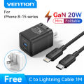 Vention PD 20W 20 Watt PD3.0/QC3.0 GaN Fast Charger Type C Charger for iPhone 16 15 14 Pro max Samsung S24  Ultra Huawei Mate 70 Xiaomi 15 14 Pro Redmi Foldable Safety Certified Type C Charger. 