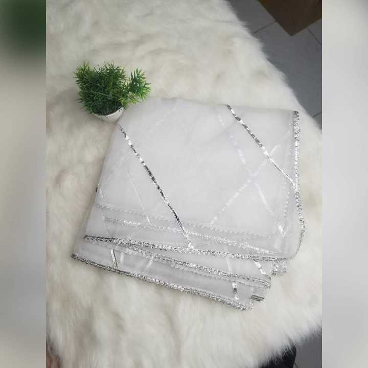 white Dupatta Lace Net Dupatta Net Fabric - Grey-For Women Dyeable With Golden Lining And Border -  Net Dupatta for Girls / Ladies & Women - Chunri-Stole - Scarf