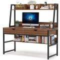 Computer Desk with 2 Drawers and Hutch, Big Home Office Writing Desk with Bookshelf, Craft Desk Workstation Desk. 