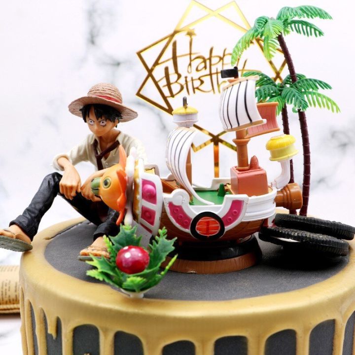 One Piece Monkey D Luffy Boat THOUSAND SUNNY Car Decoration Garage Kit Anime Model Cake Decor Staw Hat Crew Boat Gift
