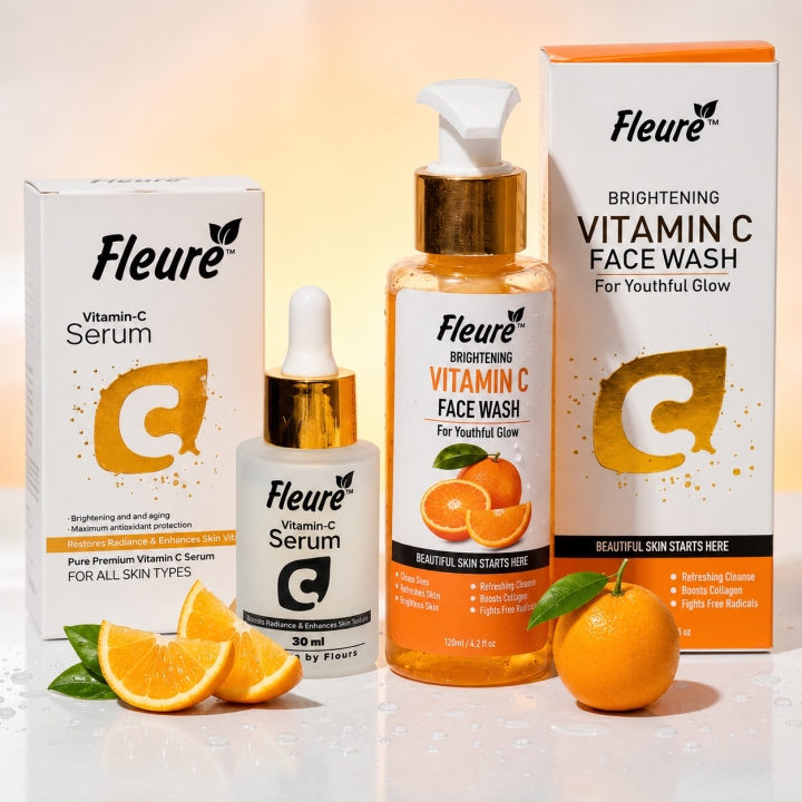 Fleure Vitamin C Glow Kit - Vitamin C Serum - Radiant Skin Duo - Cleanser - Youthful Glow Formula - Serum - Skin Brightening Essentials - Face Wash - For All Skin Types
