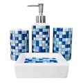 Blue White Checks 4 Pcs Ceramic Bathroom Accessories Set. 