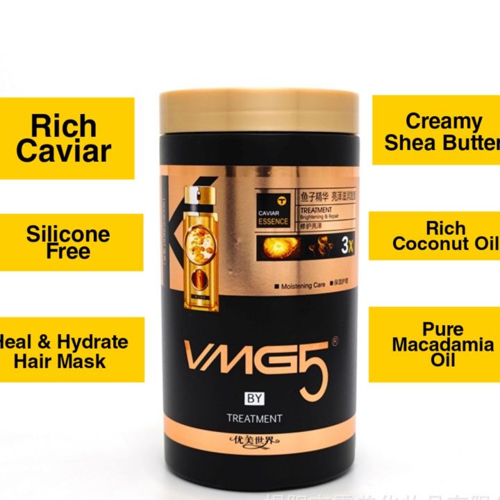 Keratin Hair Mask  Caviar Hair Treatment Mask  VMG 5 -  1kg, 1000ml  Brazil Nut Keratin With Caviar Essense  Hair Straightening Cream  Keratin Hair Care Balance Mask 5 Essential Properties For Healthy Scalp for Men/ women 1000ml ( Original