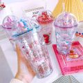 Unicorn Transparent Sipper/Water Bottle/Mason Jar/Tumbler with Straw for Kids Glitter Sipper with Toy Creative Double Layer Drinking Water Bottle Tumbler, Portable Juice Coffee Milk Cup. 