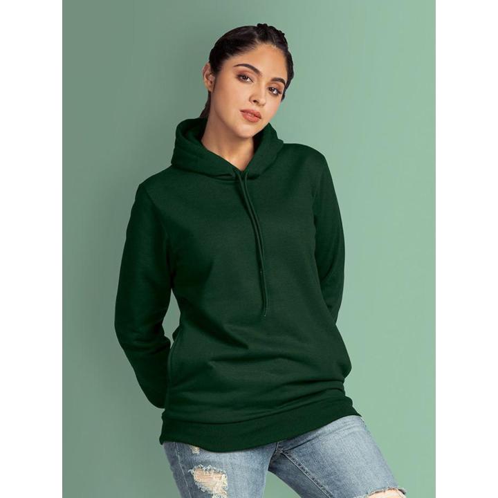 Plain Bottle Green Hoodies for Women