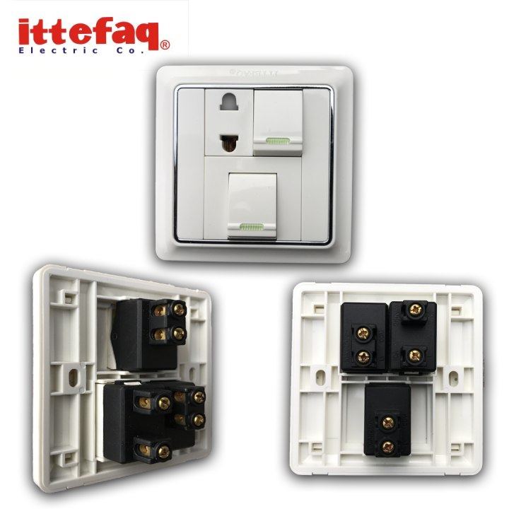 Ittefaq 2 switch + 1 socket plate China Fitting Board Plate White Series