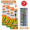 Acrylic Paint Color 12 Pcs New Packaging High Quality Bright Colour For Professional Painting Canvas Board &  Sketch Book. 