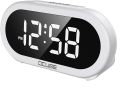OCUBE LED Digital Alarm Clock with 5 Optional Alarm Sounds, USB Charging Port, Full-Range Brightness Dimmer, Big White Digit Display, Snooze, Adjustable Alarm Volume, Mains Powered. 