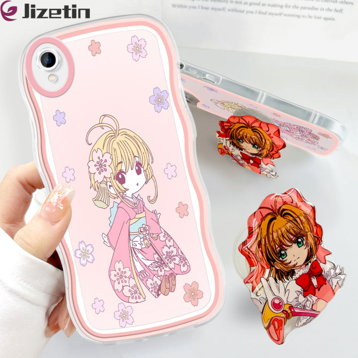 Jizetin for Vivo Y91C Y91D Y90 Y1S Back Cover Free Pop Socket Cardcaptor  Sakura Soft Wavy Shape TPU Phone Case For Girls Boys