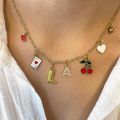 Epoch Bohemian Pendant Necklace Cherry Lip Heart Necklace with Cu Zirconia for Women Stylish Women Neck Jewelry with Multiple Pendants Hollow Design Beach Vibe Necklace. 