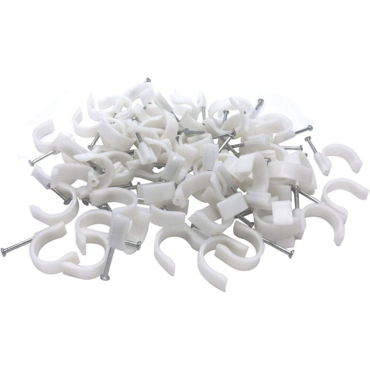 100 Pcs Round Cable Wire Clips with Steel Nail Electric (Made in Taiwan)