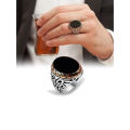 Elegant Oval Black Aqeeq Stone Silver Ring Turkish Ring for Men Rings for Husband Gift Ring For Boyfriend. 