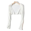 Summer Ice Silk Short Knitted Cardigan Women Solid Color Long Sleeve Thin Sunscreen Shirt Eatop. 