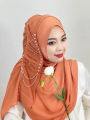 Fancy Hijabs Beaded Tassel Hijab For Girls Solid Color Arab Women Shiny Soft Easy to Wear Turkish Head Wrap Scarf. 