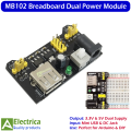 MB102 Breadboard Power Supply Module with Dual 3.3V & 5V Output, Mini USB/DC Input, On/Off Switch, for Arduino DIY Electronics by Electrica. 