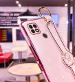 For Realme C21 Back Cover, [Camera Lens Protection] [Lanyard + Wrist Strap Stand Holder] Luxury Ultra Thin Plating Bumper Phone Case Soft TPU Silicone Shockproof Cellphone Cases Protective Cover. 