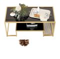 Modern Marble texture Coffee Table with Gold Metal Frame and Storage Shelf, Living Room Center Table for Home Furniture bbp  Office Decor. 