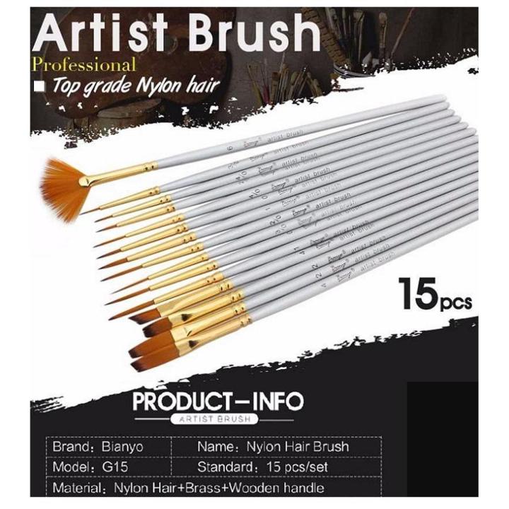 G15 15Pcs Paint Brush Different Shape Nylon Hair Brush Set For Painting