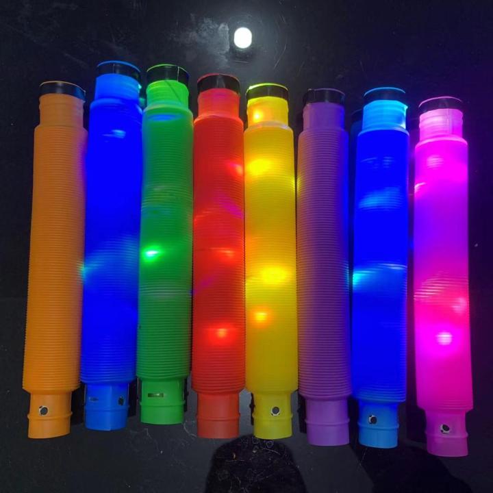 colorful glow light up rainbow pop tube fidget toy sensory for stress relief birthday cake pop tubes fidget toys