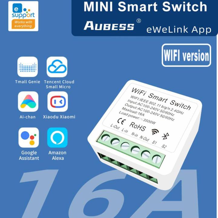 Aubess Tuya ewelink Wifi MINI Smart Switch 2 Way Control 16A Switch Tuya Smart Home Automation Sensor Works With Alexa Google Home
