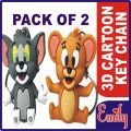 Pack of 2, Cartoons Rubber Key Chains Tom & Jerry) Cartoon Characters 3D Keyring high quality rubbers made Emoji Tom And Jerry Keyring For Bike Car Bicycle Cycle Kids Men Women Boys Girls Gift Hard 3DRubber Design Key chain. 