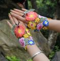 Women's Flower Embroidery Fingerless Glove Female Spring Summer National Glove R2072. 