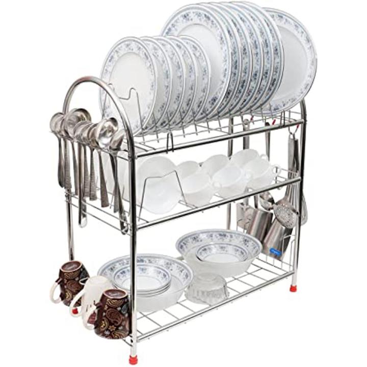 Stainless steel crockery stand 3 layers - 3 Layer Stainless Steel Crockery Stand 3 Racks - Bartan Rack - 3 Rack Crockery - Dish Rack