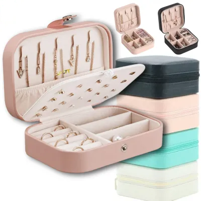 Leather Jewellery Organizer Box with Zipper ,Hair Accessories Leather Jewellery Organizer Box with Zipper | Ear Rings & Necklace_Bracelets Holder | Small Jewelry Box Vanity Hanger Stand Velvet