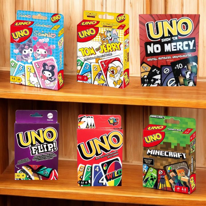 Uno Card Game Bundle UNO NO MERCY - UNO SHOW 'EM NO MERCY - UNO SHOW THEM NO MERCY- Family-Friendly Board Game, Minions & Mario Editions, Customizable Wild Cards, 3D Snakes & Ladders, Ages 2-10