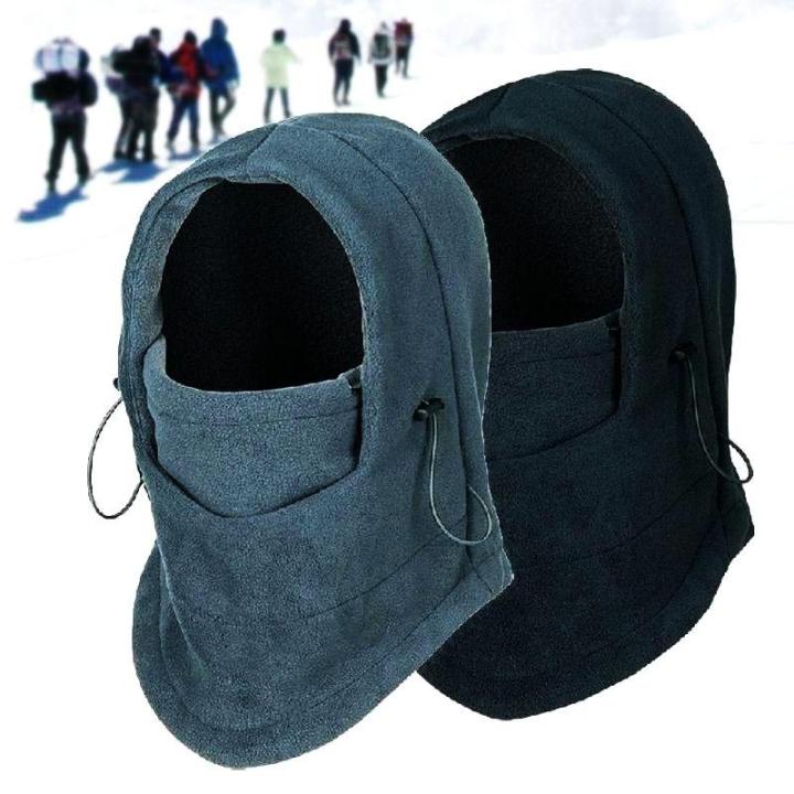 Mens Thermal Fleece Balaclava Hat Hooded Neck Warmer Winter Sports Face Mask Ski Bike Motorcycle Helmet Beanies Masked Cap - Black/Grey