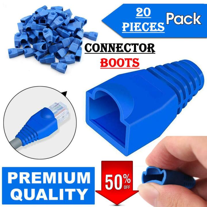 20x RJ45 Connector Boots For Cat5 Cat5e Cat6 Cate7 Strain Relief Rubber Boot Crimped Caps Covers Ethernet Network LAN Patch Cable Connector Boot Plug End Connectors Cover 20 BOOTS