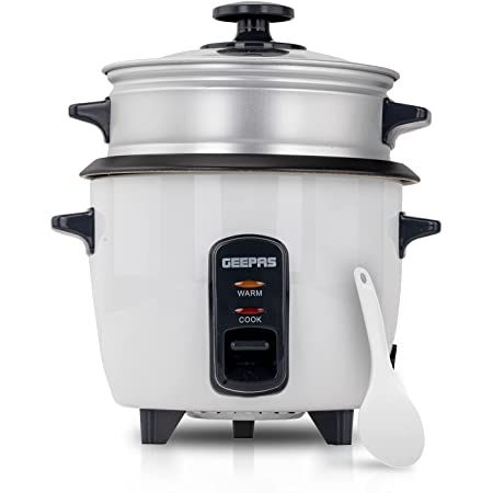 Original Geepas Electric Rice Cooker, White, 900Watts GRC4327N ( 2 Years Warranty )