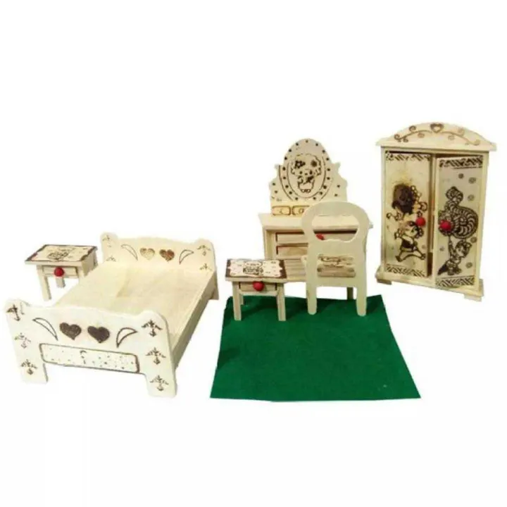 The Drawing Room Dollhouse Furniture toy dolls Wooden white Miniature simulation bed bedroom sets pretend play toys for kids girls gifts Daraz.pk