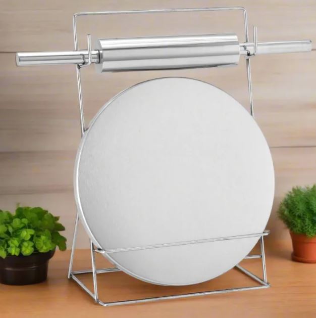 Stainless Steel Chakla Belan with Stand / Roti Maker / Rolling Pin Belna, High-Quality Chapati chakla Belna for Kitchen