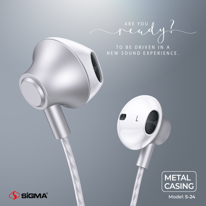 Sigma Metal Casing S24 – Wired 3.5mm Jack Earphones Premium In-Ear Deep Bass Stereo Earbuds Earphones Handsfree with Mic for All Smartphones Android & Iphone_IOS
