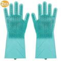Magic Dish washing Gloves with scrubber, Silicone Cleaning Reusable Scrub Gloves for Wash Dish,Kitchen, Bathroom(Blue,1 Pair: Right + Left Hand). 