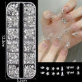 12 Grids Mini Shape Rhinestones White Nail Gems Glass Diamonds Stones Nail Art Accessories. 