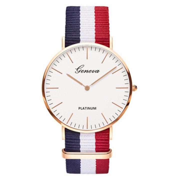 Geneva Nylon Canvas Color Strap Watch Men Women Pink White Luxury Clocks Fashion Golden Quartz Watches Orologio Donna Gift Reloj