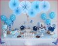 Paper Fans Party Decorations Set, Round Pattern Hanging Paper Garlands Decoration for Wedding Birthday Party Baby Showers Graduation Events Accessories, Set of 6 (Blue). 