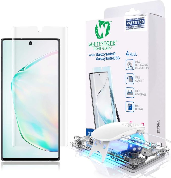 Whitestone Dome Glass Galaxy Note 10 And Note 10 5G Screen Protector,  Full 3D Curved Edge Tempered Glass Shield_ [Liquid Dispersion Tech] Easy Install Kit for Samsung Galaxy Note 10 - One Pack
