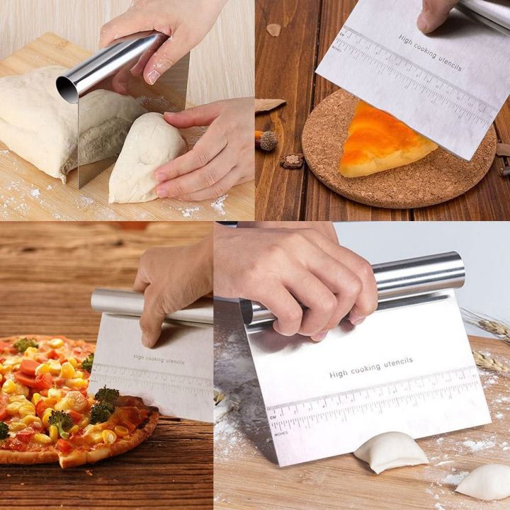 Dough Pastry Scraper/Cutter/Chopper Stainless Steel Mirror Polished with Measuring Scale Multipurpose Cake Pizza Bread Cutter