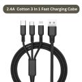 3-in-1 Fast Charging Cable USB-C, Micro USB & Lightning Multi-Device Data and Power Cord 2.4A. 