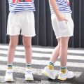 Girls denim shorts summer thin middle big kids baby little girls embroidered hot pants outside wear children's pants wholesale. 