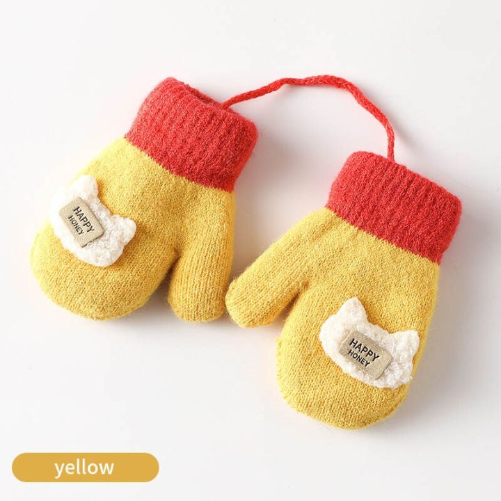 Winter Thicken Warm Baby Gloves Cartoon Soft Knitted Kids Mittens Infant Toddler Rope 1-5Years Boy Girl Baby Hand Gloves