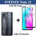 Infinix Note 11 Tempered Glass 9D Full Edge To Edge + Back Clear Jelly Protector Sheet Hydrogel Protector For Infinix Note 11. 