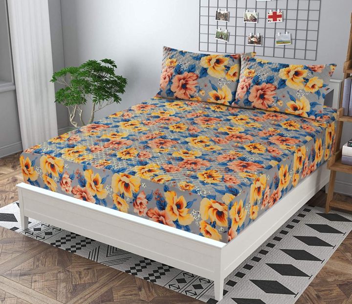 MBS%203pcs%20bed%20sheet%20king%20size%20%7C%20100%25%20Pure%20Cotton%20Double%20bed%20bed%20sheet%20with%20Pillow%20Cover%20%7C%203D%20Printed%20Fitted%20Fancy%20Bedsheets.%20-%20Image%204