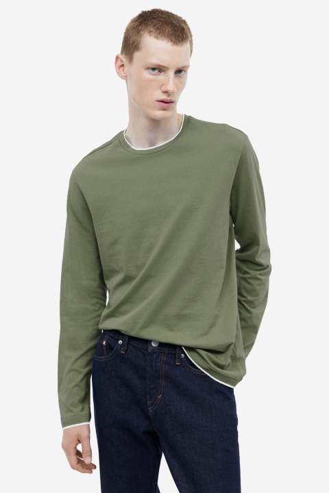 ELO - Tessentials Men's Contrast Crew Neck Long Sleeve Tee Shirt - Tshirt For Men / Tshirt For Boys