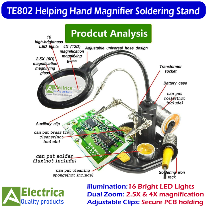 TE802%20LED%20Helping%20Hand%20Soldering%20Stand%20with%202.5X%204X%20Optical%20Magnifier%20for%20PCB%20Repair%20TE-802%20by%20Electrica%20-%20Image%203